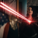 Homelander using his laser vision on Stormfront’s chest.